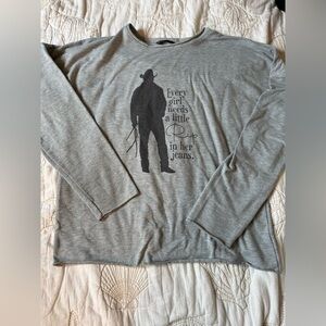 Gray Long Sleeve Tee with Cowboy Graphic